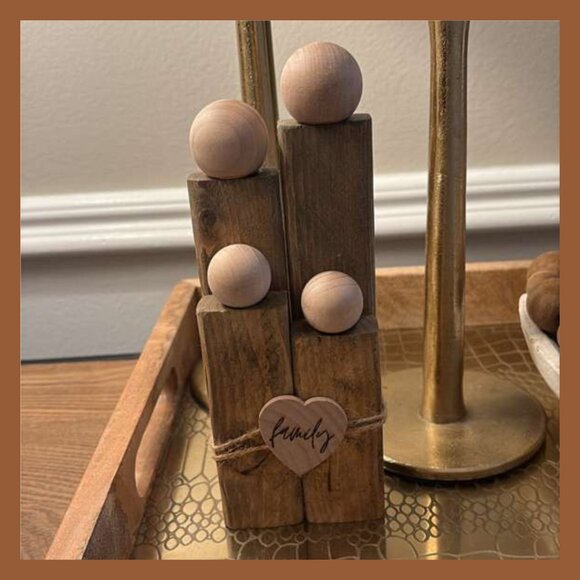Wooden Block Family Sculpture Handmade Rustic Home Decor Figurine Gift - Picture 1 of 3